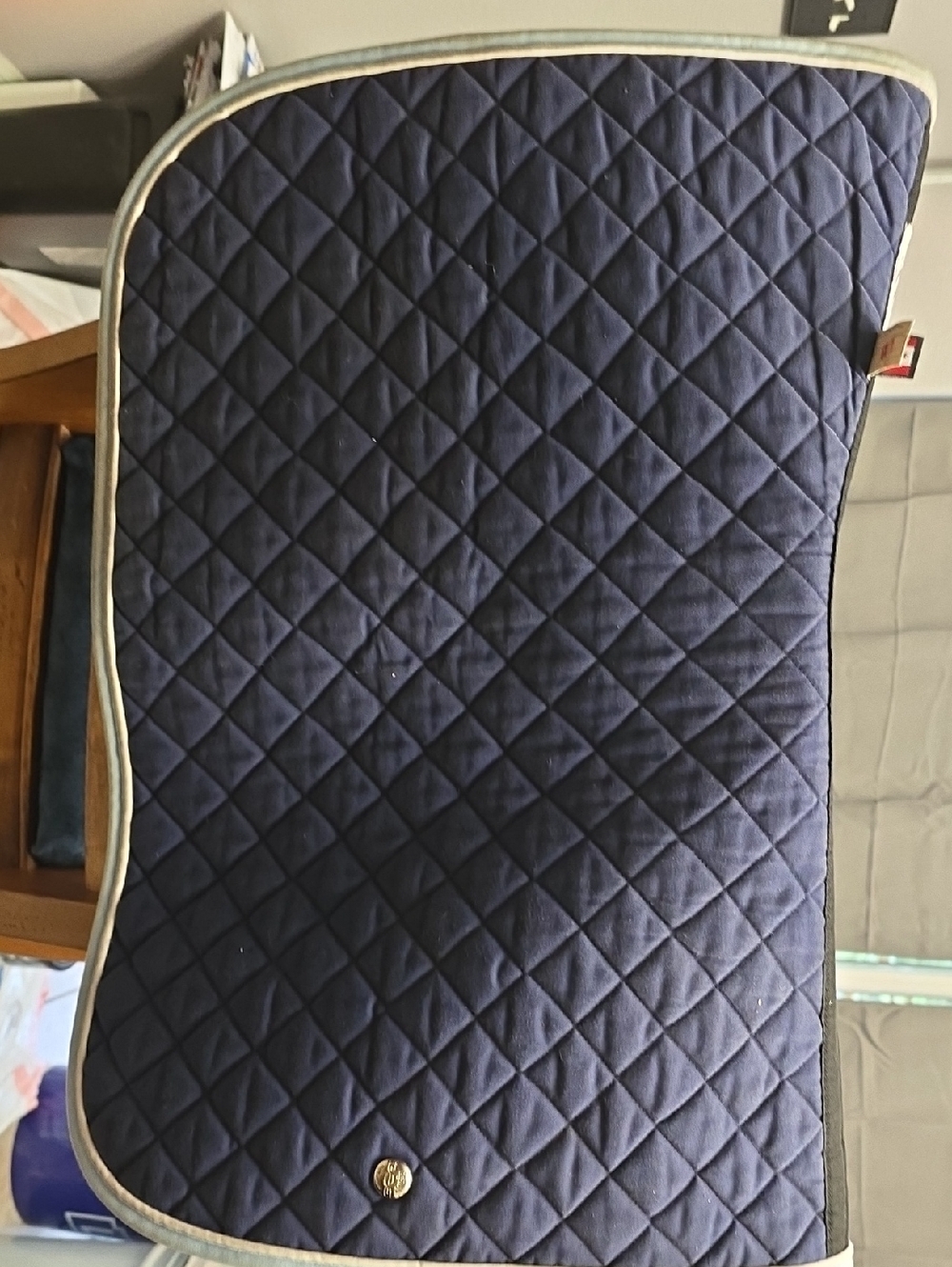 Ogilvy baby pad, Navy With White Piping And Light Blue Edging
